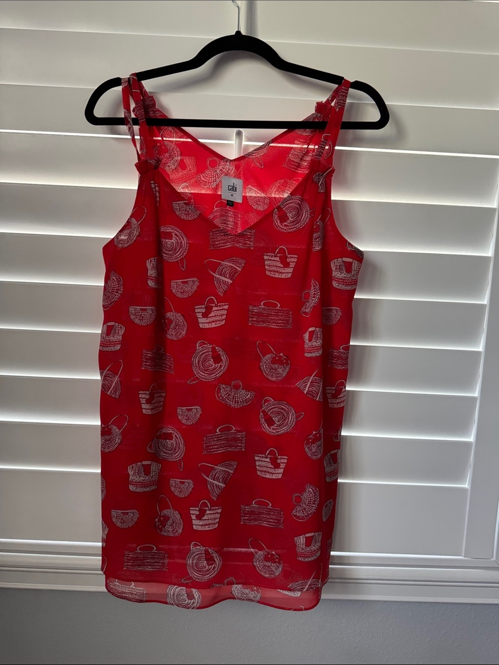 CAbi Red Printed Sleeveless Top. Style# 5624